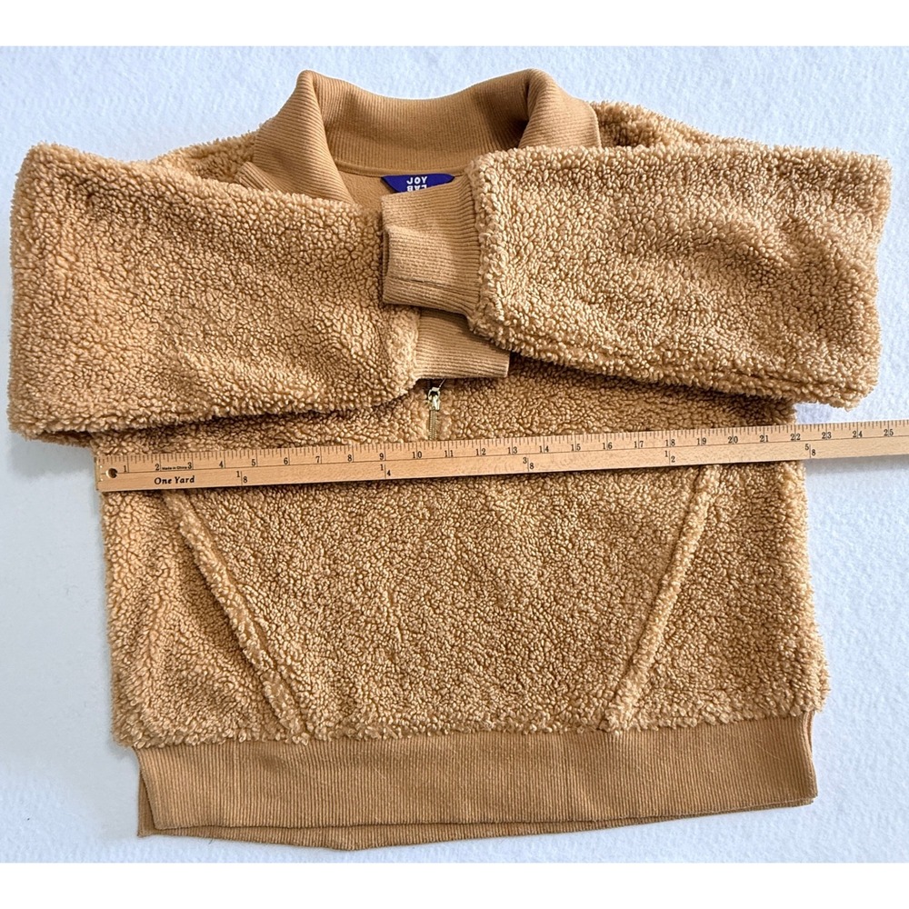 JoyLab Pullover Women M Brown Sherpa Faux Fur Quarter‎ Zip Kangaroo Pocket Cozy - Picture 6 of 7